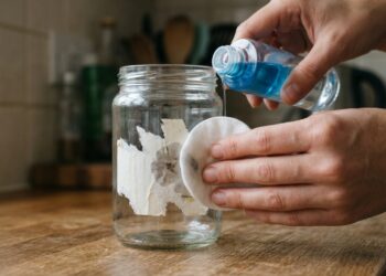 O ingrediente da sua penteadeira que derrete a cola persistente de adesivos em potes de vidro