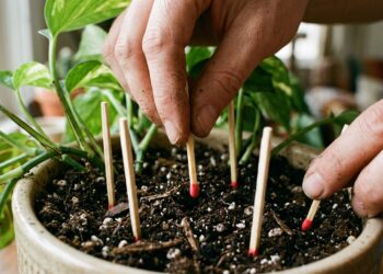 O truque do palito de fósforo enterrado no vaso que faz pimenteiras darem mais frutos