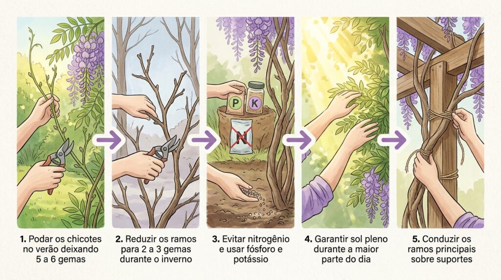 A sua trepadeira glicínia é um monstro verde imparável que nunca deu flores? A prisão hormonal do estado vegetativo
