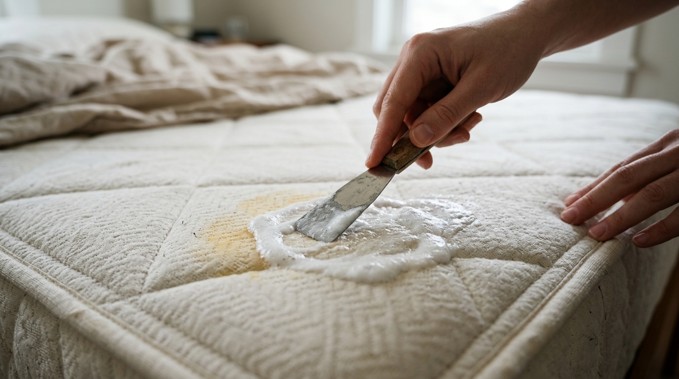 Entenda: O segredo das lavanderias para tirar manchas amarelas antigas do colchão sem molhar a espuma