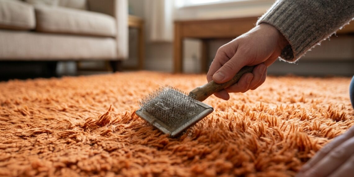 O tapete felpudo da sala ficou com os pelos amassados e duros exatamente onde as pessoas mais pisam? O atrito térmico fundiu e enrolou as fibras sintéticas