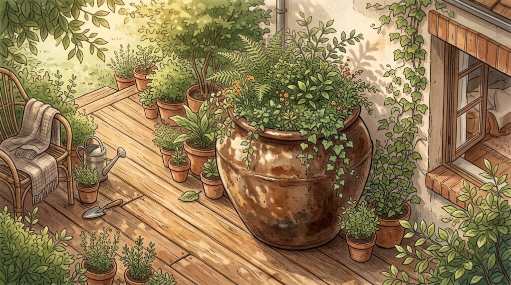 O deck de madeira da varanda começou a apodrecer exatamente embaixo dos vasos de plantas grandes? A umidade presa sem circulação destrói o piso