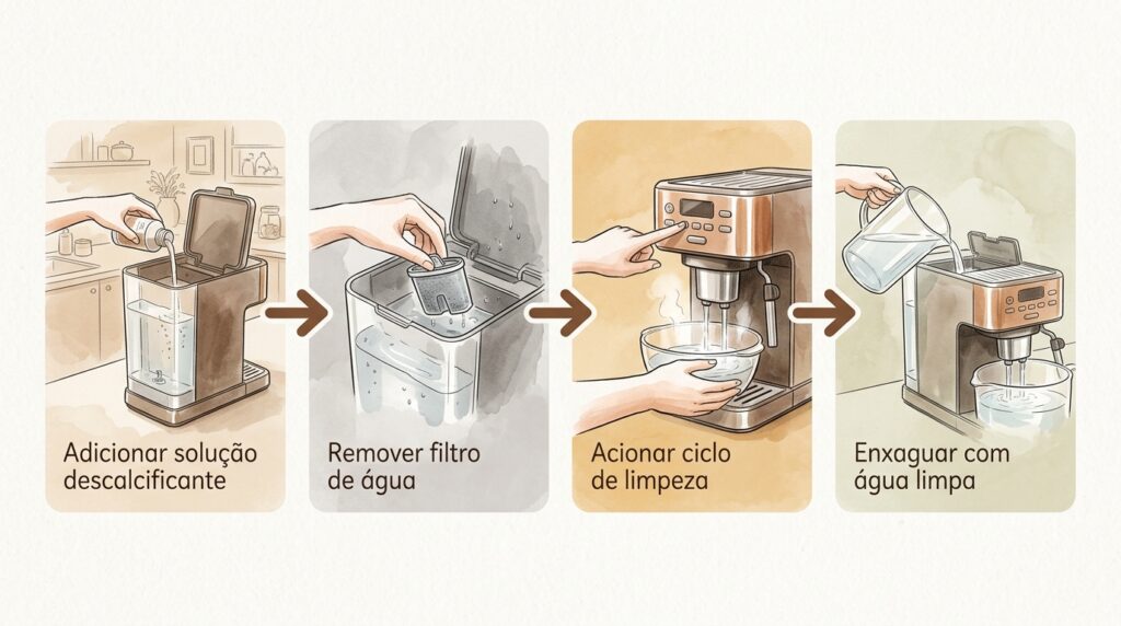 A máquina de café expresso tira o café em gotas lentas e curtas? O termobloco interno estreitou devido à calcificação