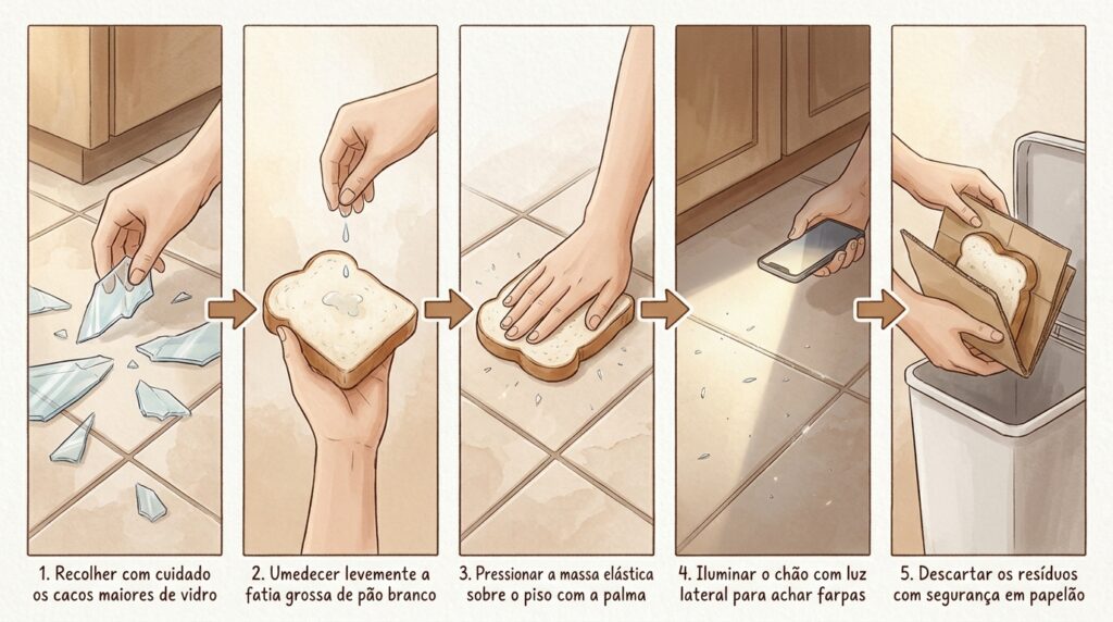 O truque do pão de forma para recolher cacos de vidro invisíveis que caíram no chão