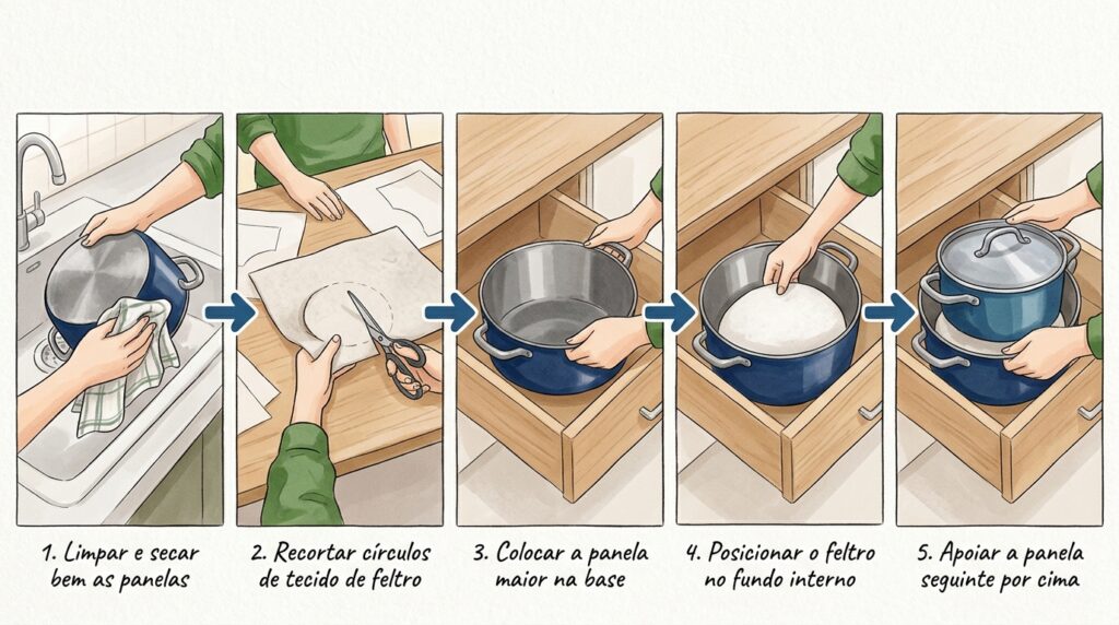 As panelas com revestimento antiaderente estão cheias de riscos mesmo usando colher de silicone? O atrito cinético invisível dentro das gavetas
