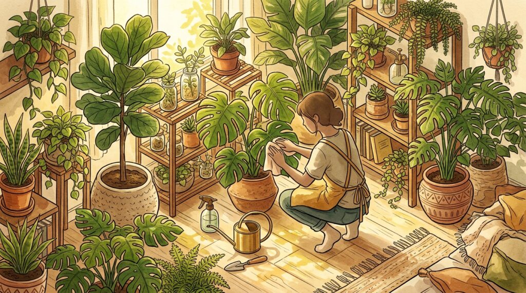 As folhas da Costela-de-Adão estão perdendo o viço e o brilho? Uma limpeza simples com pano úmido devolve a vida à planta