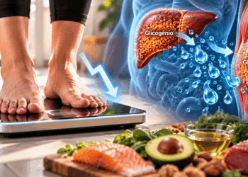 Pessoa verificando o peso em uma balança digital durante o acompanhamento de uma dieta.