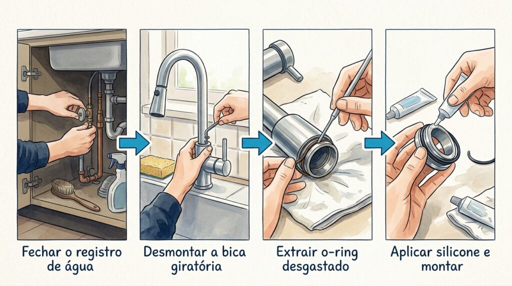 A torneira misturadora do lavatório pinga água diretamente para cima da bancada? O o-ring do cartucho cerâmico rebentou