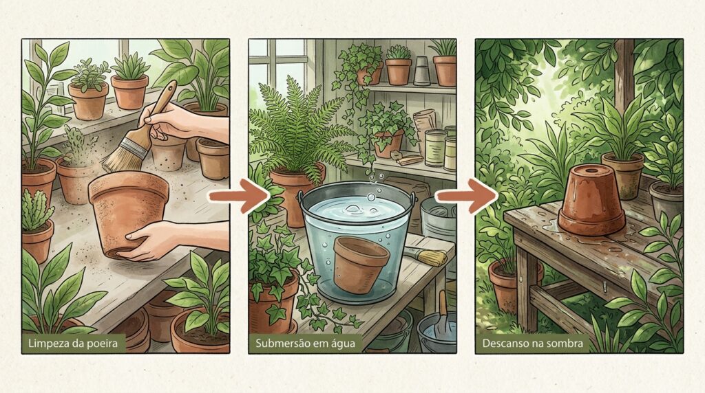 A planta no vaso de cerâmica murcha muito rápido? O truque do mergulho na água evita que a terra fique seca