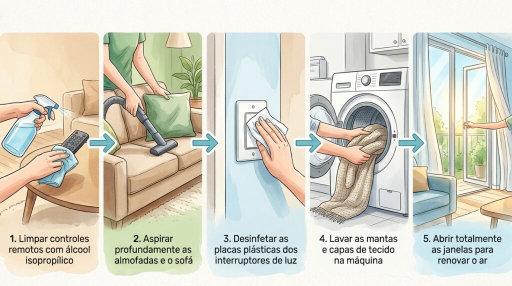 A técnica de desinfecção mais eficiente sobre quais são os 5 itens na sua sala que acumulam mais bactérias