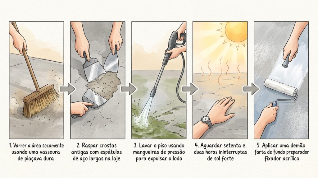 Os especialistas em bricolagem alertam: "Antes de aplicar uma tinta anti-gotejamento para impermeabilizar, é necessário consolidar a superfície abaixo para que ela adira bem.”