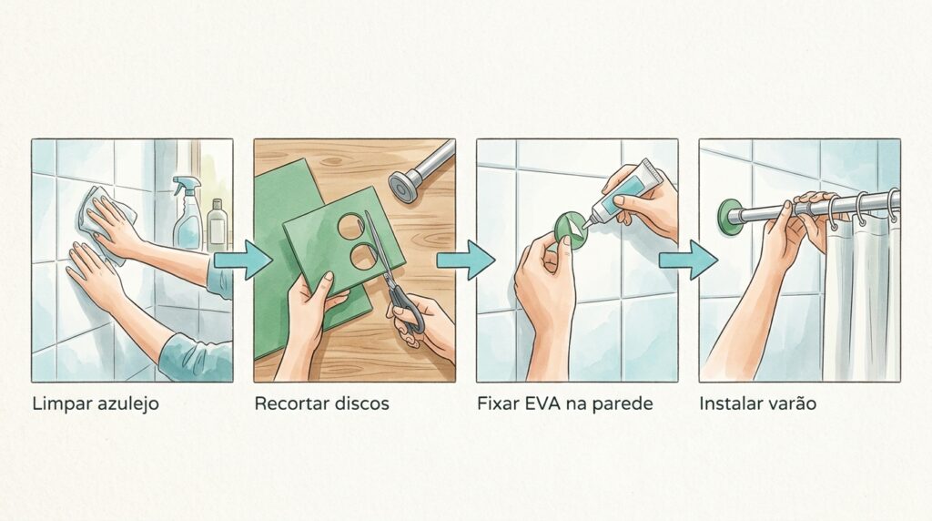 O varão extensível da cortina de banho vive a escorregar e a cair com o peso? O truque da borracha anula o deslizamento