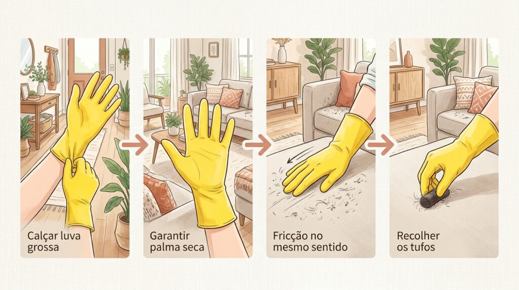 O aspirador não consegue puxar os pelos do cão ou gato agarrados ao sofá? Uma luva de borracha cria a estática perfeita