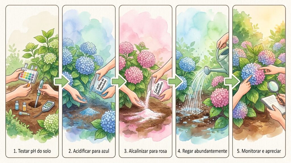 As hortênsias do seu jardim estão a produzir flores cor-de-rosa, mas você queria flores azuis? A acidez da terra dita a cor das pétalas