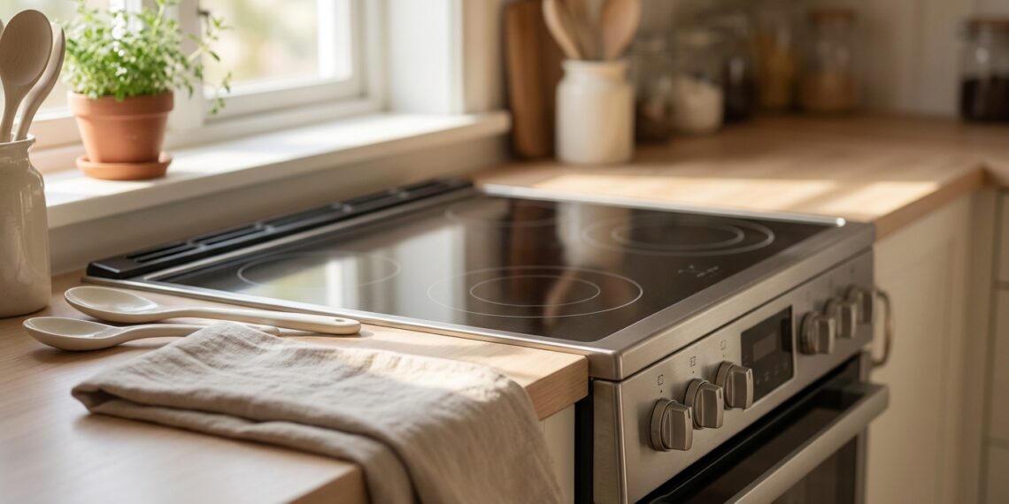 Sofrendo para arrancar a gordura frita do vidro do fogão cooktop? O papel toalha úmido faz o trabalho pesado por você