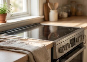 Sofrendo para arrancar a gordura frita do vidro do fogão cooktop? O papel toalha úmido faz o trabalho pesado por você