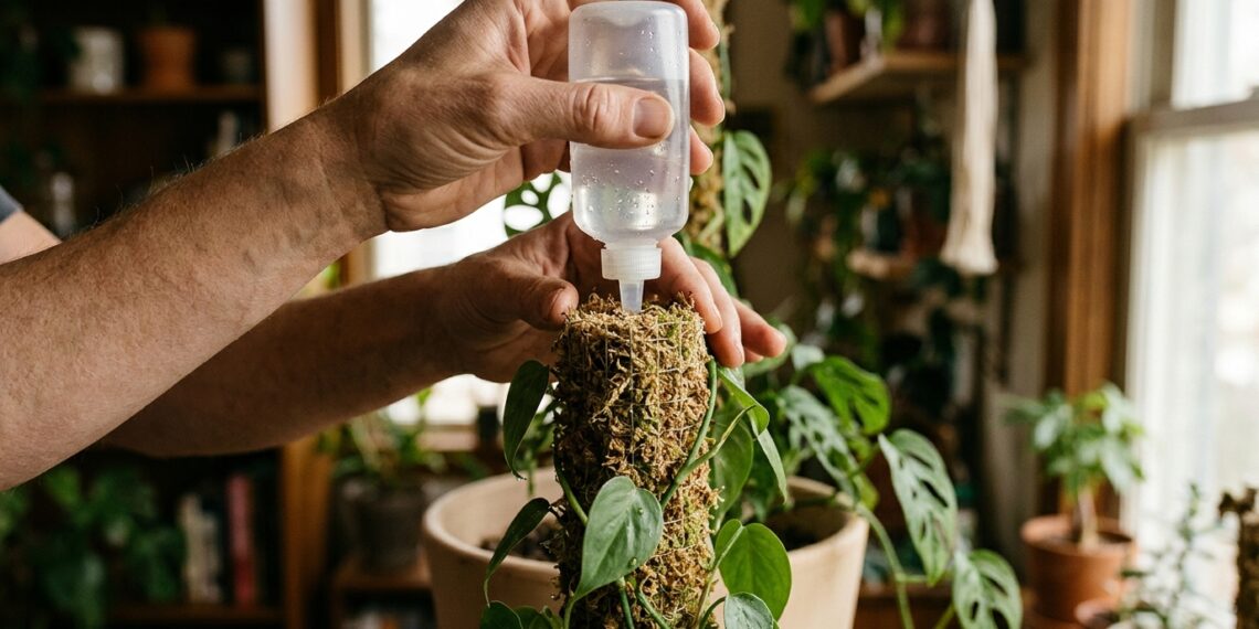 O tutor de musgo da sua Monstera recusa-se a absorver água, deixando as raízes secas? O bloqueio hidrofóbico do esfagno