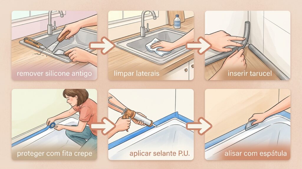 O rejunte elástico de silicone na varanda externa abriu rachaduras e deixa a água da chuva passar para baixo? O sol forte ressecou o produto