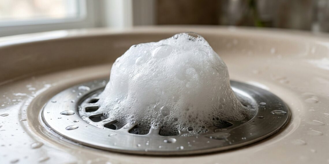 O ralo do quintal está vomitando uma montanha de espuma quando a máquina de lavar esvazia? O peso da água não consegue empurrar as bolhas