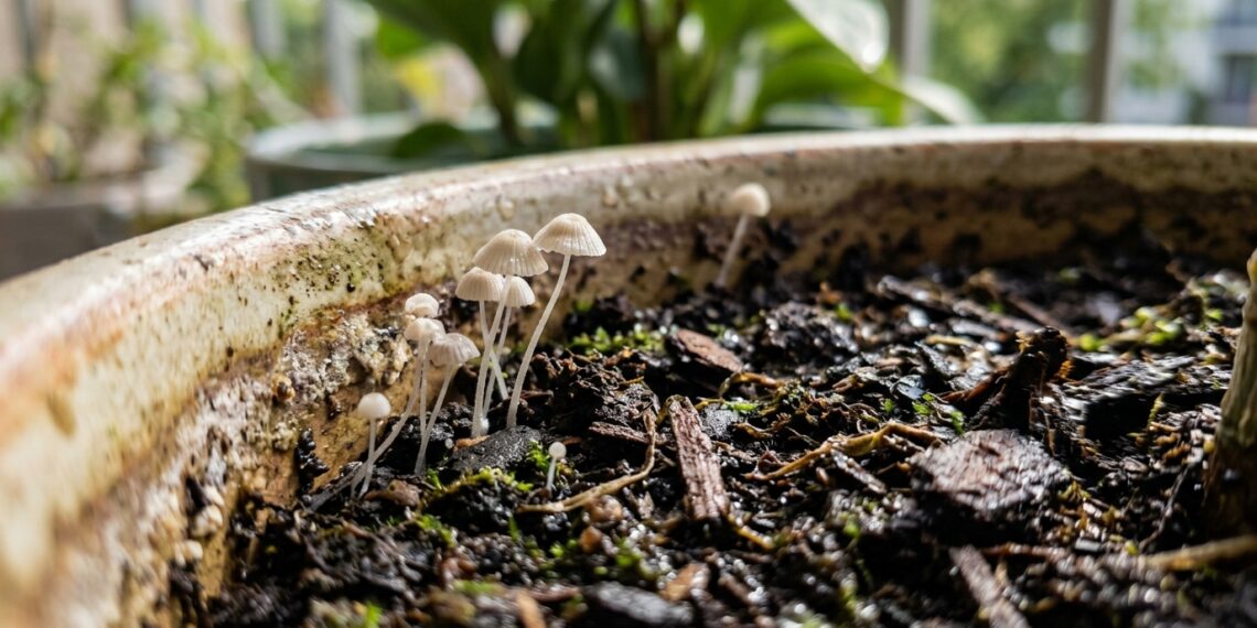 Apareceram pequenos cogumelos silvestres a nascer do meio da terra do seu vaso de interior? O excesso de matéria orgânica em decomposição