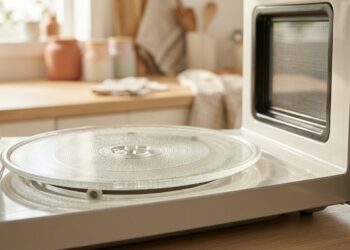 O prato de vidro do micro-ondas dá solavancos e faz barulho ao girar? O problema está no acúmulo de sujeira no trilho das rodinhas