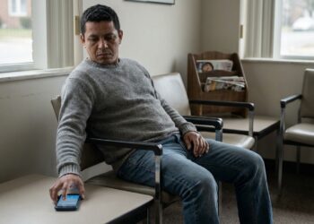 Pessoa pega o celular automaticamente enquanto espera sem ter nada específico para conferir.