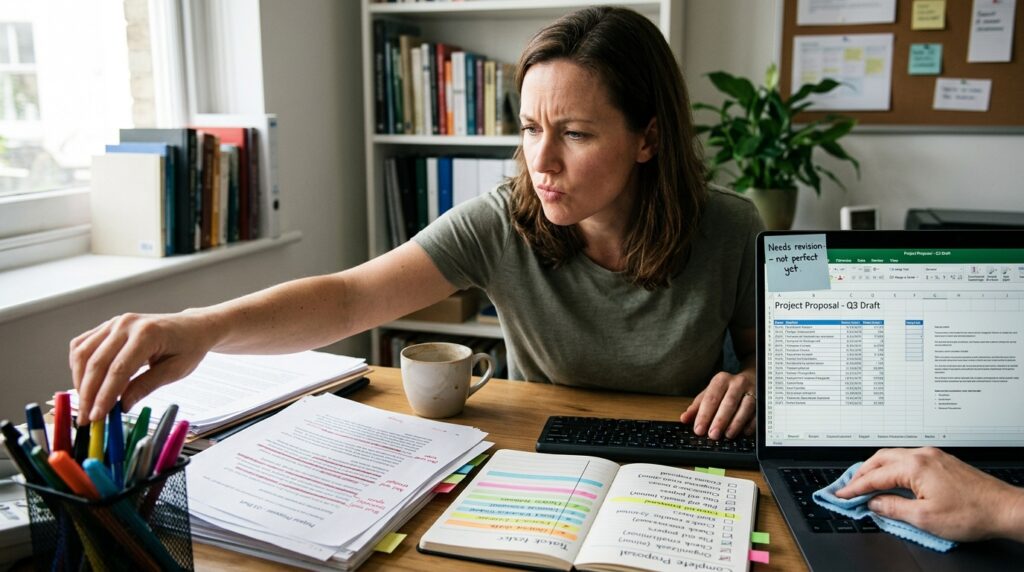 Pessoa realiza várias tarefas pequenas enquanto continua adiando o trabalho mais importante.
