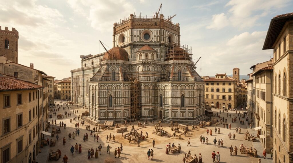 Catedral de Santa Maria del Fiore, em Florença, com sua monumental estrutura arquitetônica renascentista.