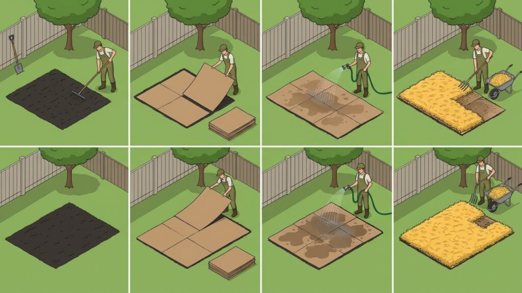 Creating_garden_bed_with_cardboard_20261021233301-1024x576 Espalhar papelão no jardim e molhar as folhas: para que serve essa técnica contra o mato