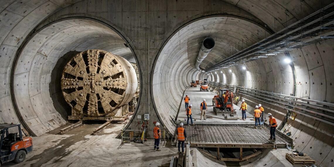 Túneis do North East Link recebem pavimento e sistemas internos após o fim da escavação.
