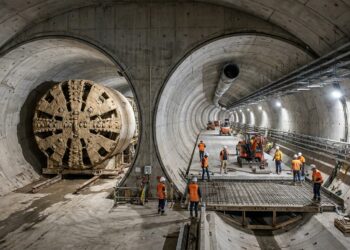 Túneis do North East Link recebem pavimento e sistemas internos após o fim da escavação.