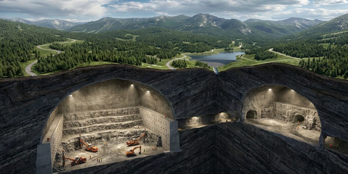 Duas cavernas gigantes são escavadas profundamente dentro da montanha para o Snowy 2.0.