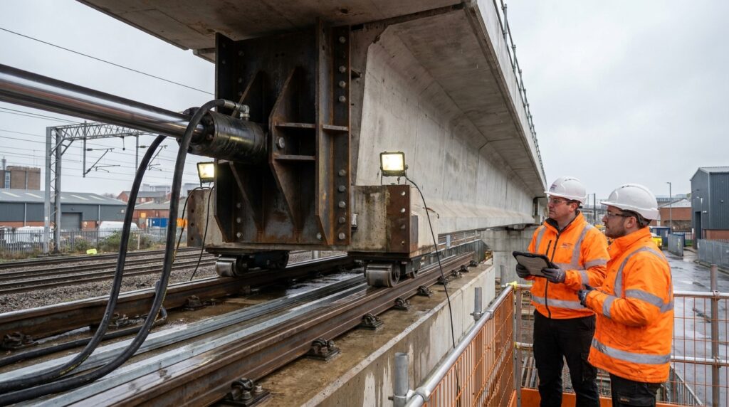 Reconstrução de equipamentos hidráulicos e apoios deslizantes utilizados para movimentar o tabuleiro de um viaduto ferroviário.Reconstrução de equipamentos hidráulicos e apoios deslizantes utilizados para movimentar o tabuleiro de um viaduto ferroviário.
