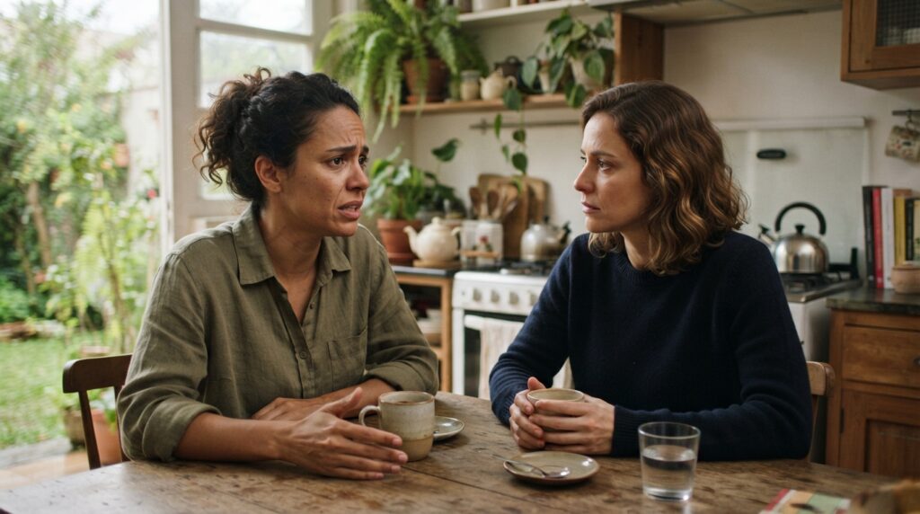 Friends_talking_at_kitchen_table_20261017184342-1024x572 Por que algumas pessoas reclamam de tudo? A psicologia explica como pensamentos repetitivos podem prolongar o estresse