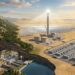 Montagem mostra usina subterrânea, torre solar e grande sistema de baterias usados para armazenar energia em diferentes países.