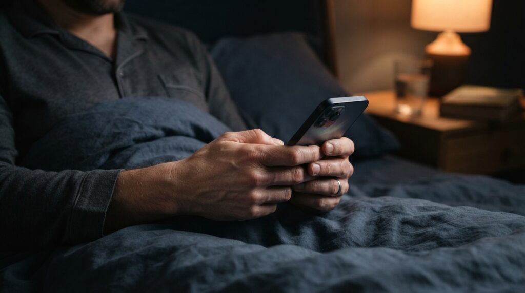 Hands_holding_smartphone_in_bed_20261015160547-1024x572 Por que você pega o celular sempre que fica entediado? A psicologia explica como esse hábito afeta sua atenção e seu sono