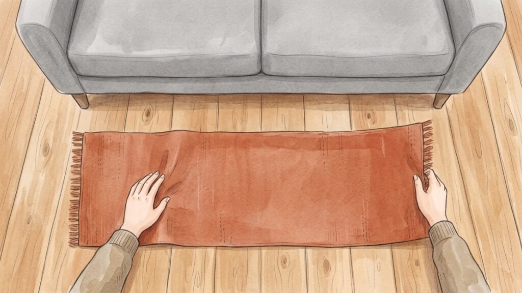 Hands_placing_terracotta_rug_20261020014754-1024x576 Tapetes na sala de estar estão dando lugar a uma solução mais prática e fácil de limpar