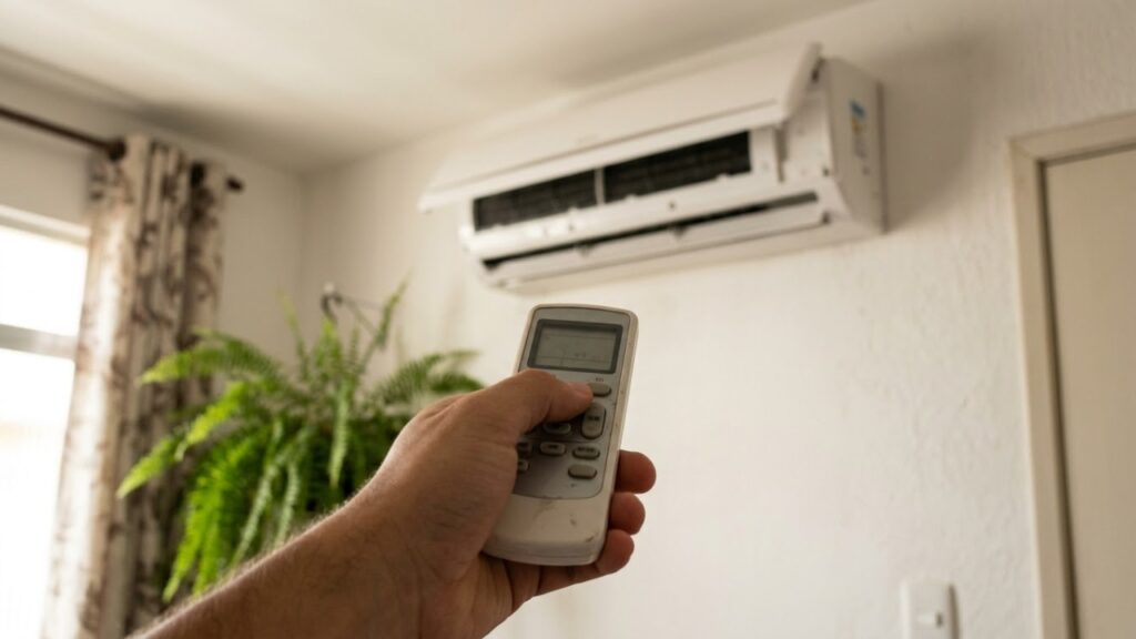 Holding_air_conditioner_remote_c%E2%80%A6_d1c87fbb-1024x576 Só um botão do controle remoto pode iniciar a limpeza do ar-condicionado, mais existe um detalhe