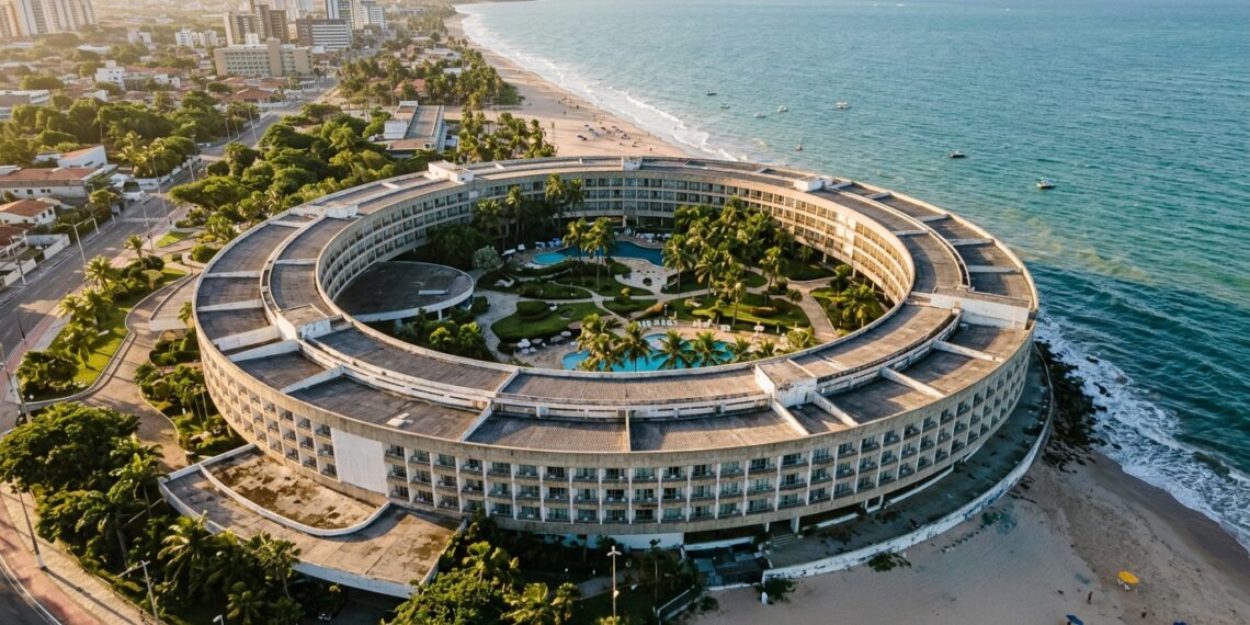 Hotel Tambaú em João Pessoa com arquitetura circular à beira-mar.