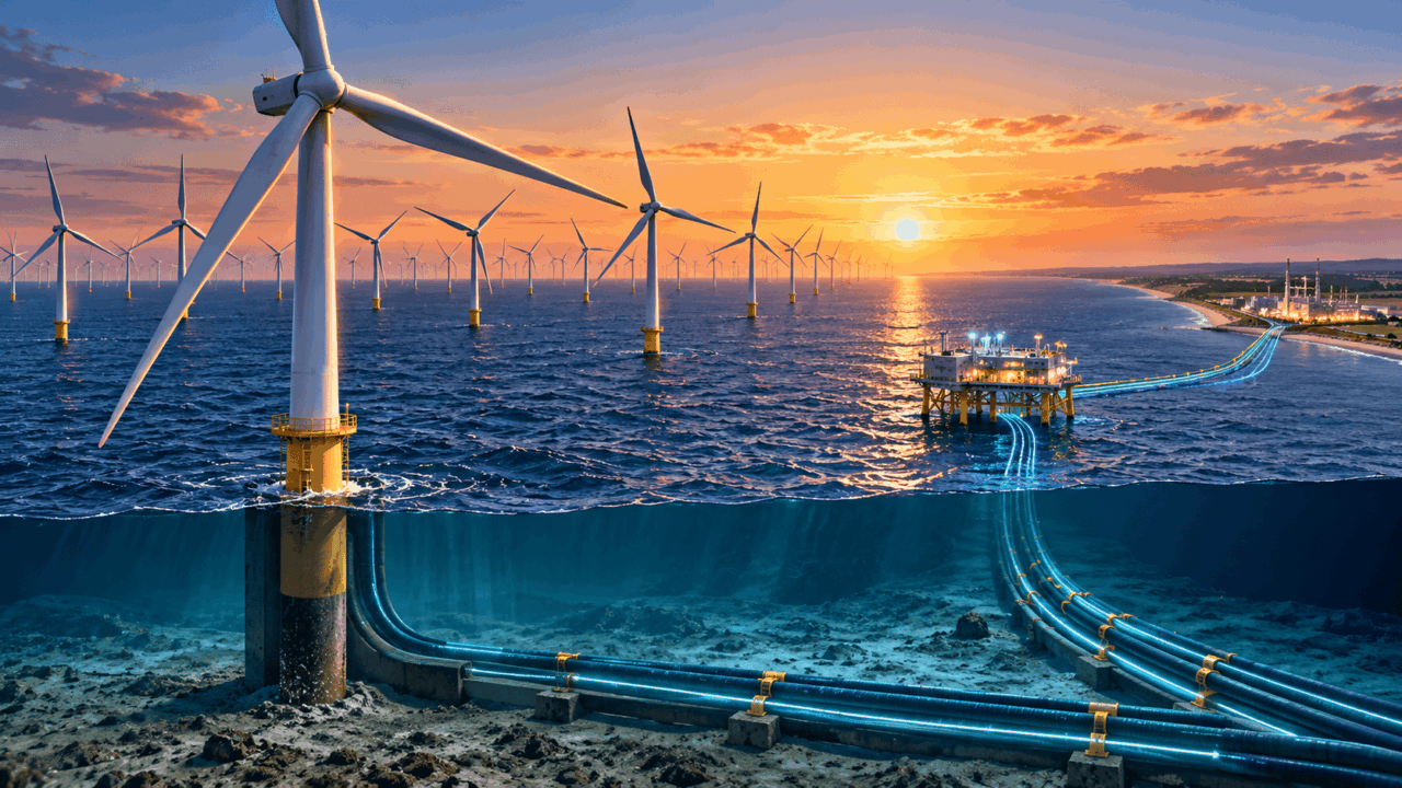 cabos submarinos levam a eletricidade até o continente — Parque eólico no mar ocupa 462 km² e reúne 165 turbinas com pás de 81 metros