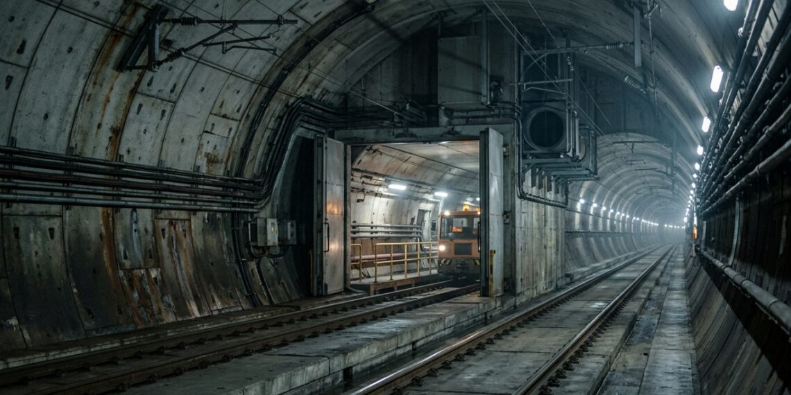 O terceiro corredor de segurança do túnel sob o Canal da Mancha