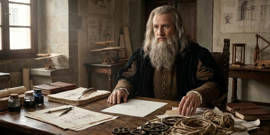 Leonardo da Vinci elimina elementos de uma mesa de trabalho e mantém apenas o essencial.