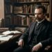 Representação histórica de Friedrich Nietzsche em um ambiente de estudo, simbolizando sua reflexão sobre o sentido da vida.