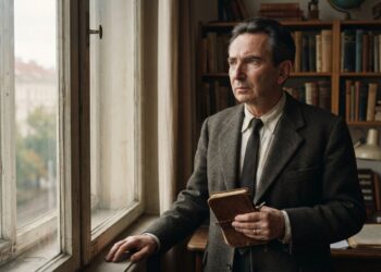 Viktor Frankl em um retrato histórico que representa a busca por sentido e força interior.