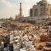 Reconstrução ilustrativa de artesãos mogóis trabalhando com pedras e tijolos durante a construção do Taj Mahal.