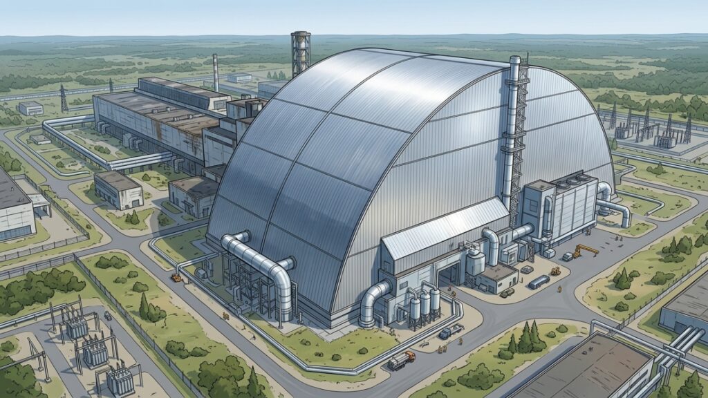 Em vez de montar a estrutura sobre o reator de Chernobyl, engenheiros construíram um arco de 36 mil toneladas ao lado e depois o empurraram por 327 metros