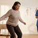Pessoa com mais de 65 anos se levanta de uma cadeira sem usar as mãos durante avaliação funcional.