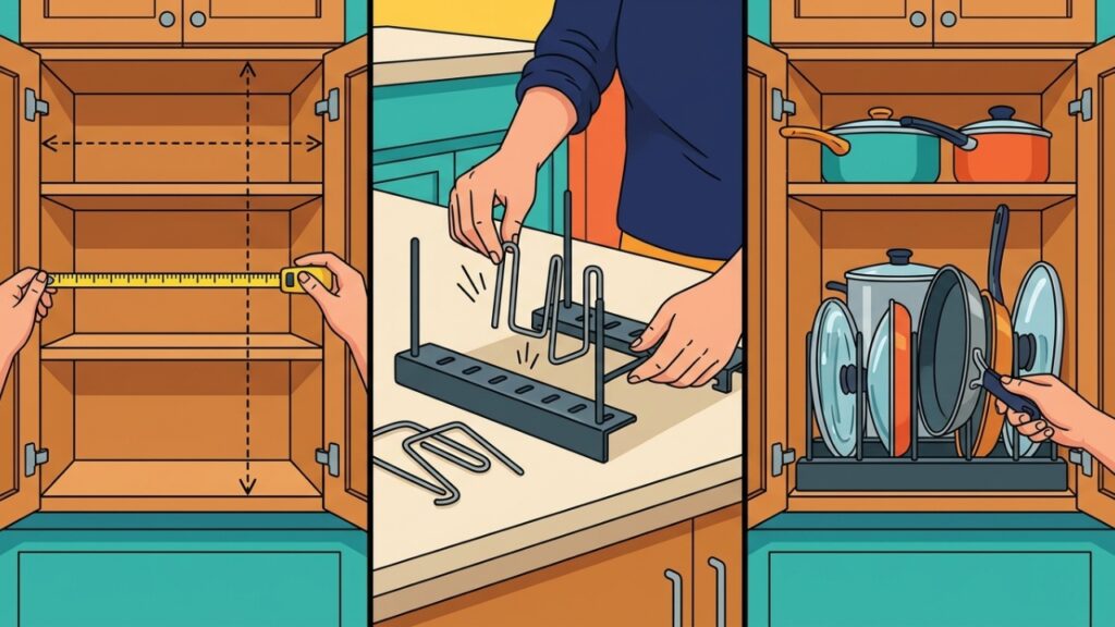 Organizadores de panelas e tampas para ganhar espaço na cozinha