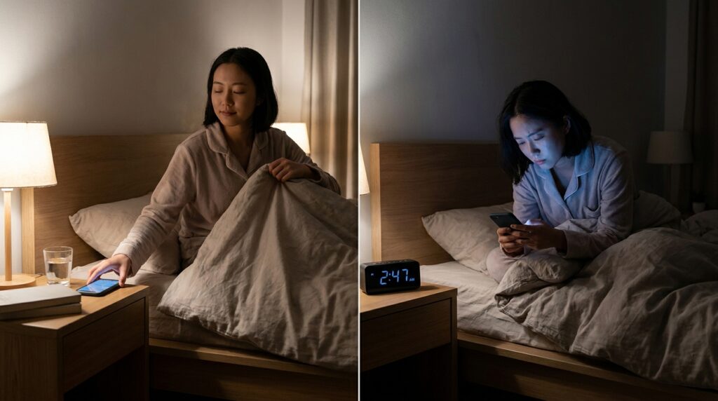 Person_scrolling_smartphone_in_bed_20261006205843-1024x572 Por que dizemos “só mais cinco minutos no celular” e acabamos dormindo muito mais tarde? A psicologia explica a procrastinação da hora de dormir