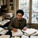 Simone de Beauvoir aparece em idade avançada cercada por livros e trabalhos, mantendo uma postura ativa e autônoma.